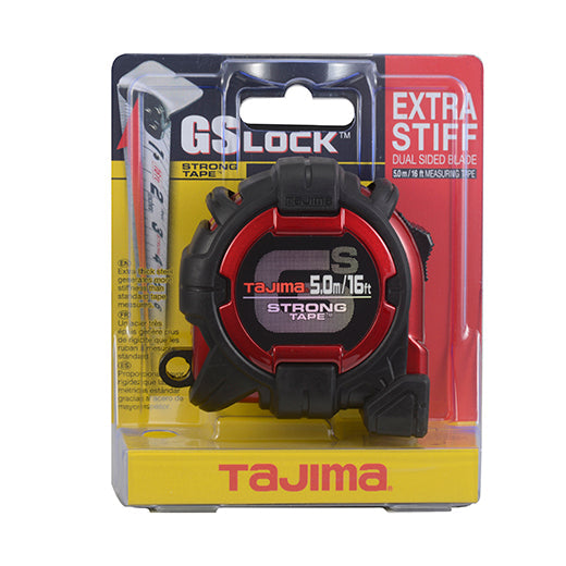 Tajima GS-16/5MBW GS Lock™ Standard & Metric Scale, 16 ft/ 5 m x 1 in./25mm Steel Blade Tape Measure - Edmondson Supply