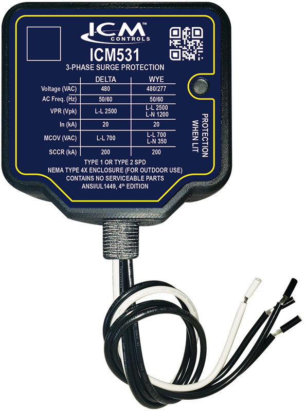 ICM Controls ICM531 3-PHASE SURGE PROTECTIVE DEVICE, 480VAC (DELTA) OR 277/480VAC (WYE) - Edmondson Supply