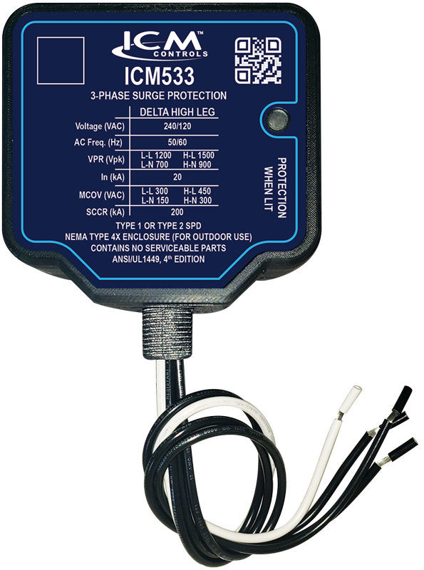 ICM Controls ICM533 3-PHASE SURGE PROTECTIVE DEVICE DELTA HIGH-LEG 120/240 VAC - Edmondson Supply