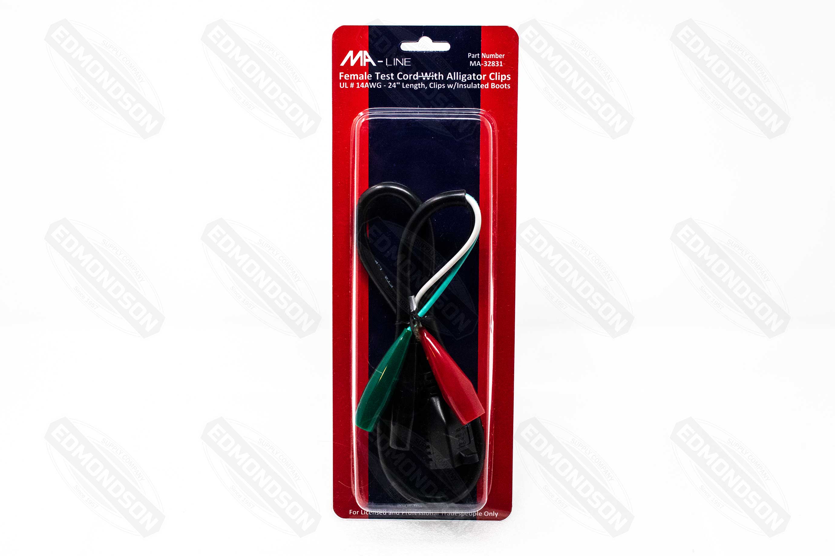 MA-Line Female Test Cord with Alligator Clips, 14 AWG x 24" - Edmondson Supply
