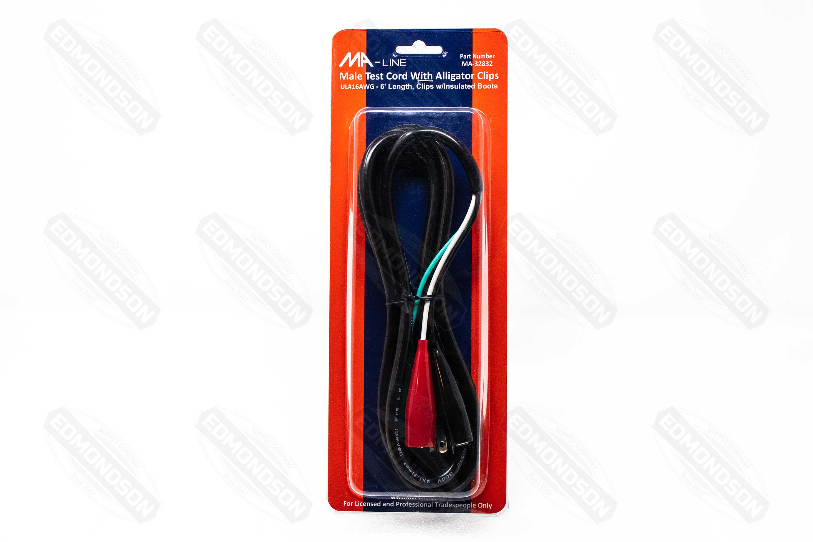 MA-Line Male Test Cord with Alligator Clips, 16 AWG x 6' - Edmondson Supply