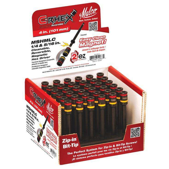 Malco Tools MSHMLC 4-Inch C-Rhex Cleanable, Reversible Magnetic Hex Driver, 1/4" & 5/16" - Edmondson Supply