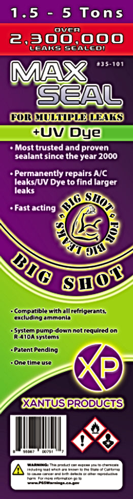 Xantus Products 35-101 Max Seal Big Shot +UV Dye Direct Inject AC Leak Sealant, 1.5 - 5 Tons, For Multiple Leaks