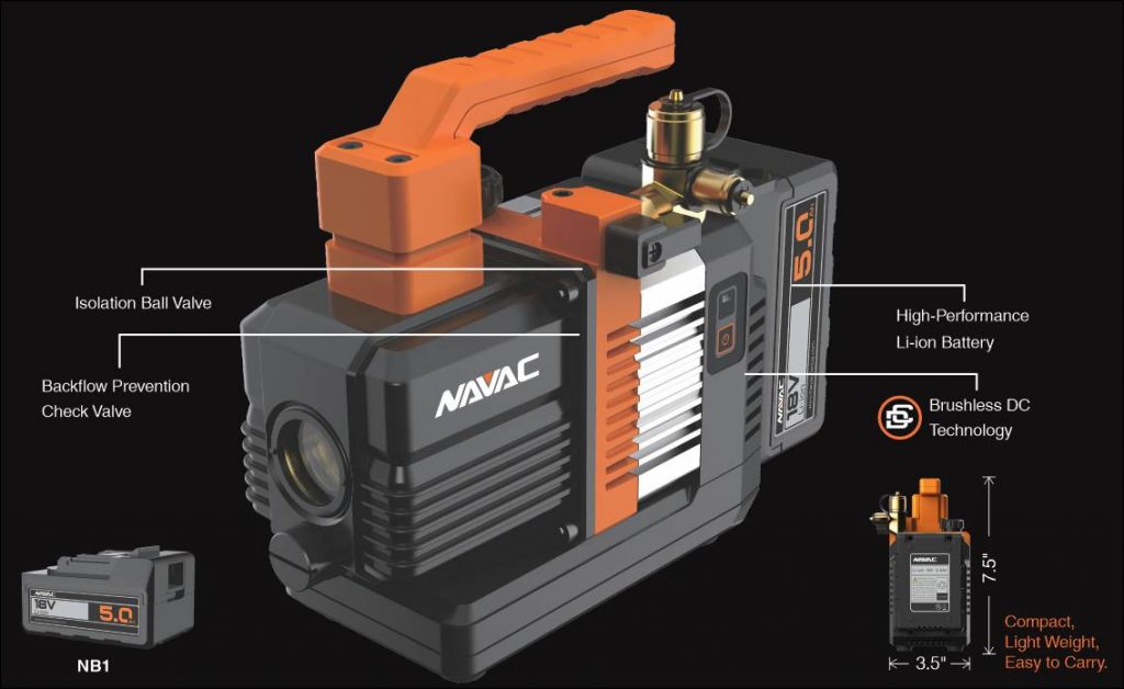 NAVAC NP2DLM 2 CFM BreakFree Series Cordless Vacuum Pump with Battery, A2L Compatible - Edmondson Supply