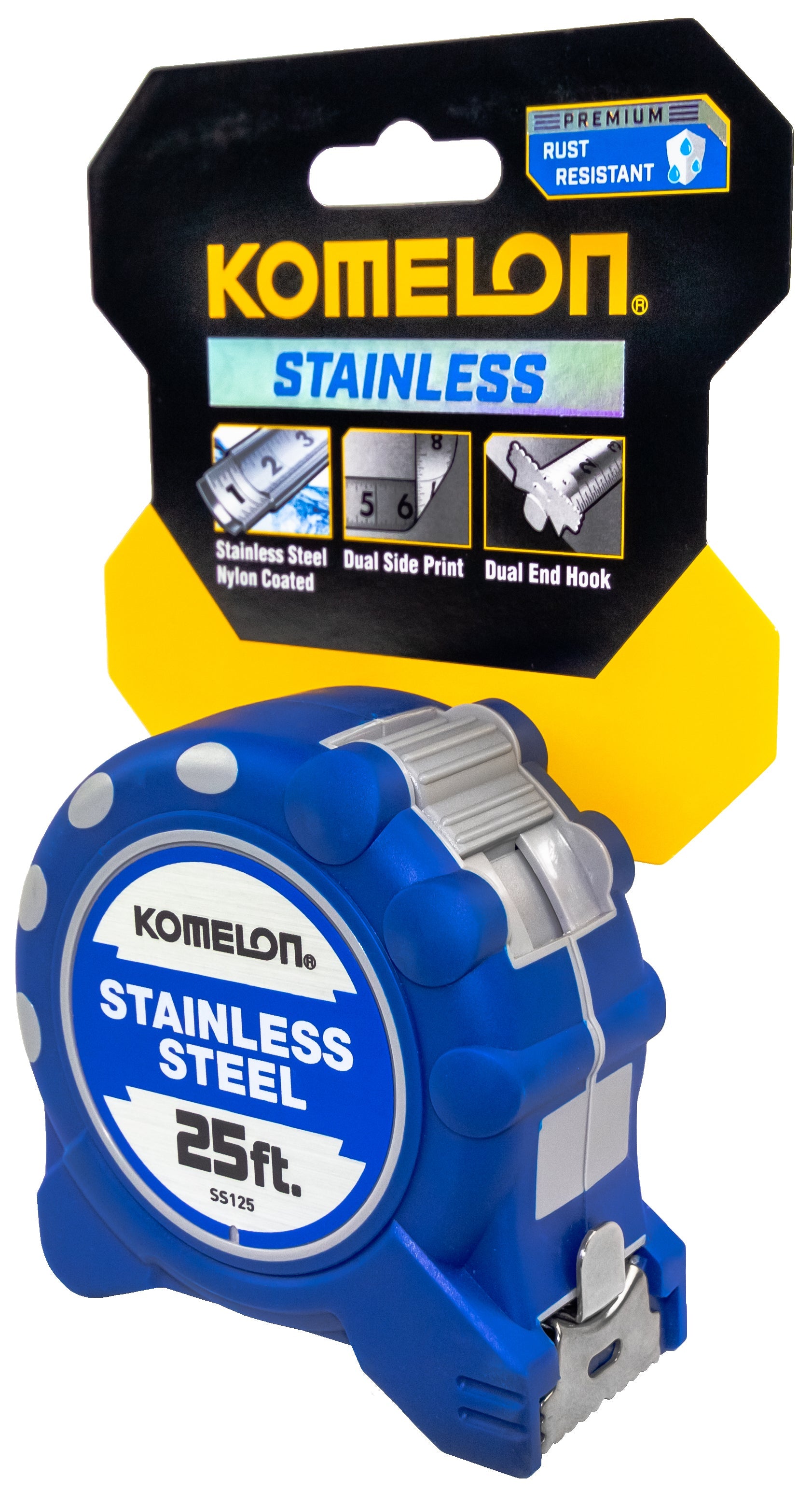 Komelon SS125 25' X 1" Stainless Steel Gripper Tape Measure - Edmondson Supply