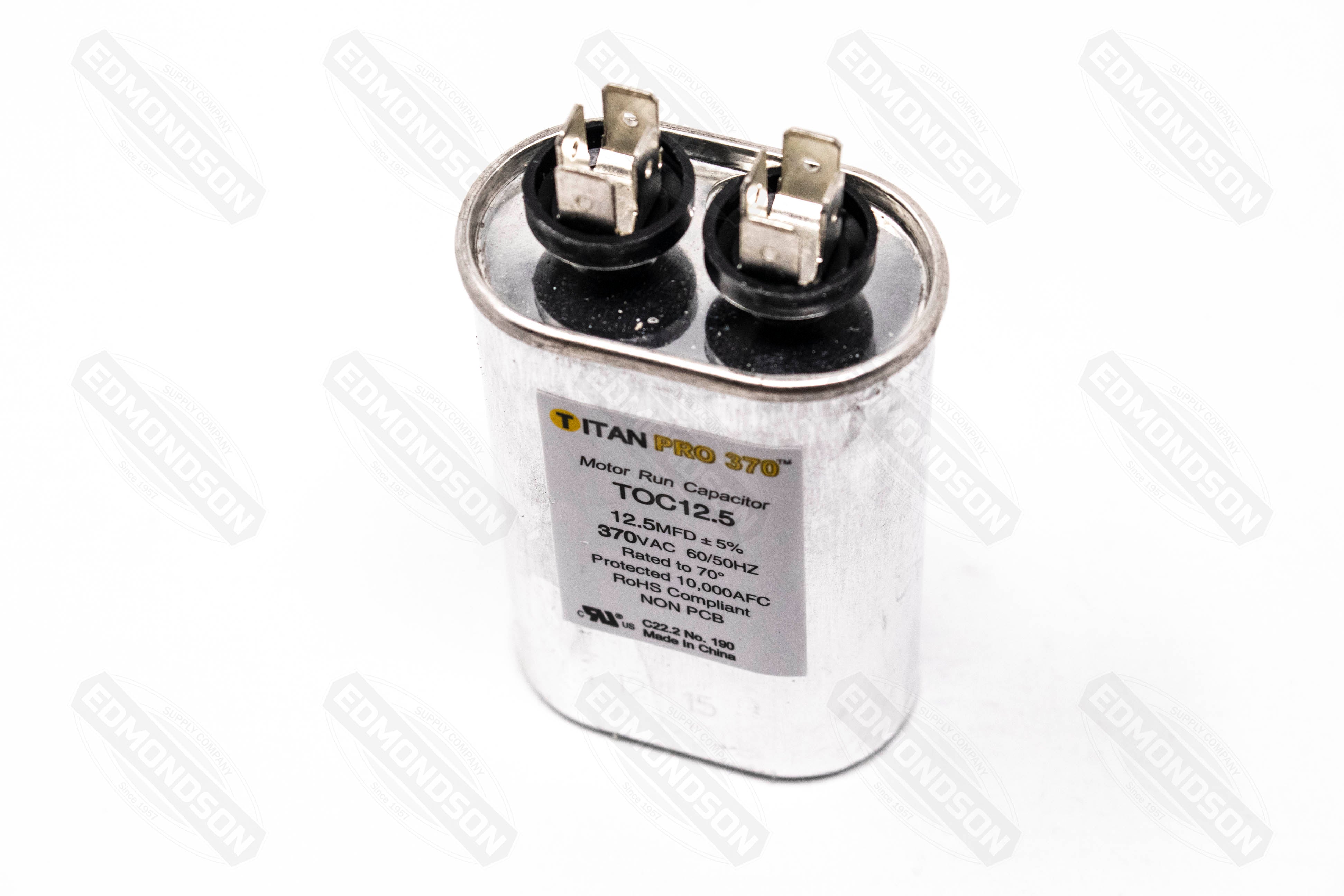 Packard Titan PRO TOC12.5 Motor Run Capacitor 12.5 MFD 370 Volt, Oval - Edmondson Supply