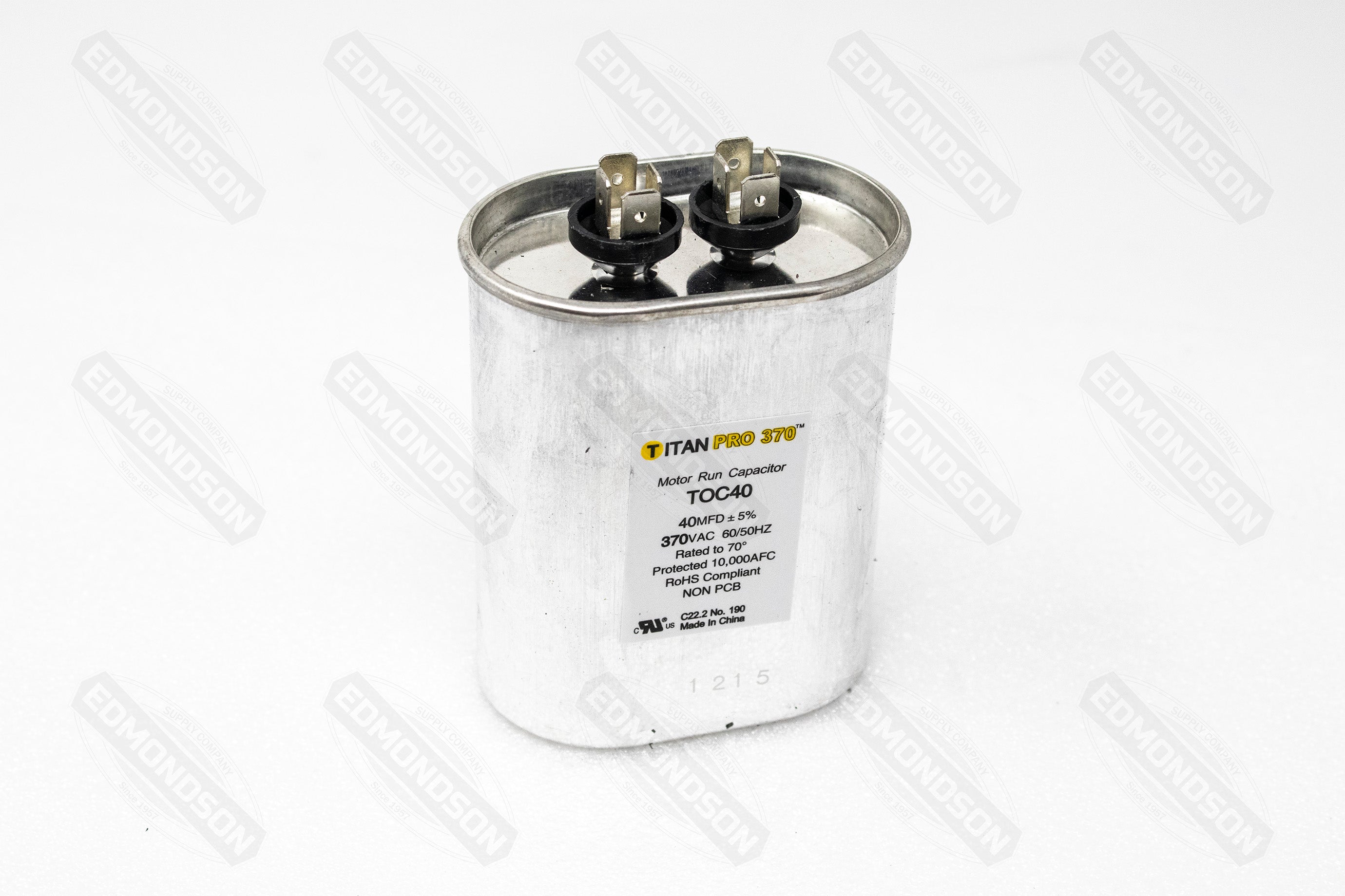 Packard Titan PRO TOC40 Motor Run Capacitor 40 MFD 370 Volt, Oval - Edmondson Supply