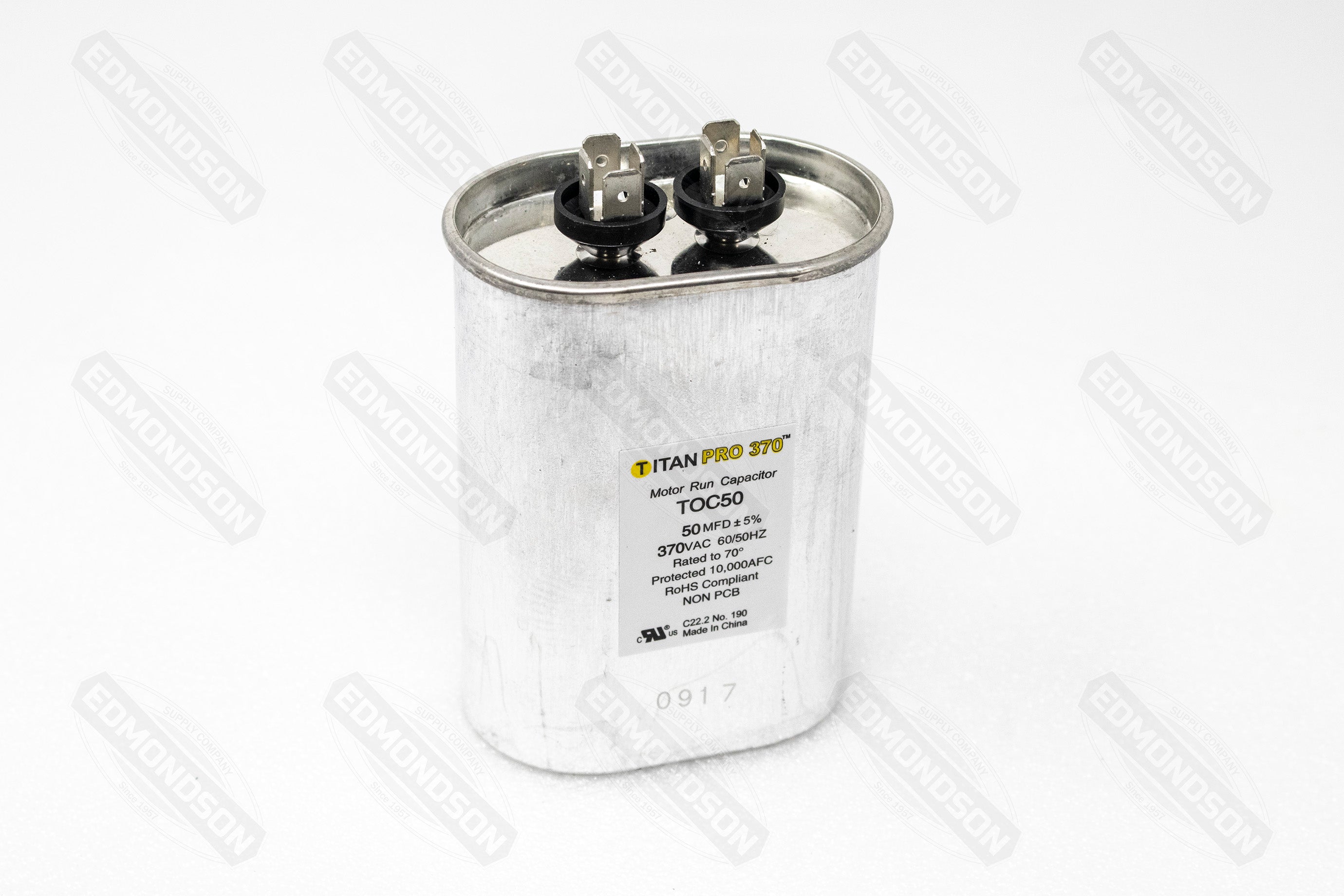 Packard Titan PRO TOC50 Motor Run Capacitor 50 MFD 370 Volt Oval - Edmondson Supply