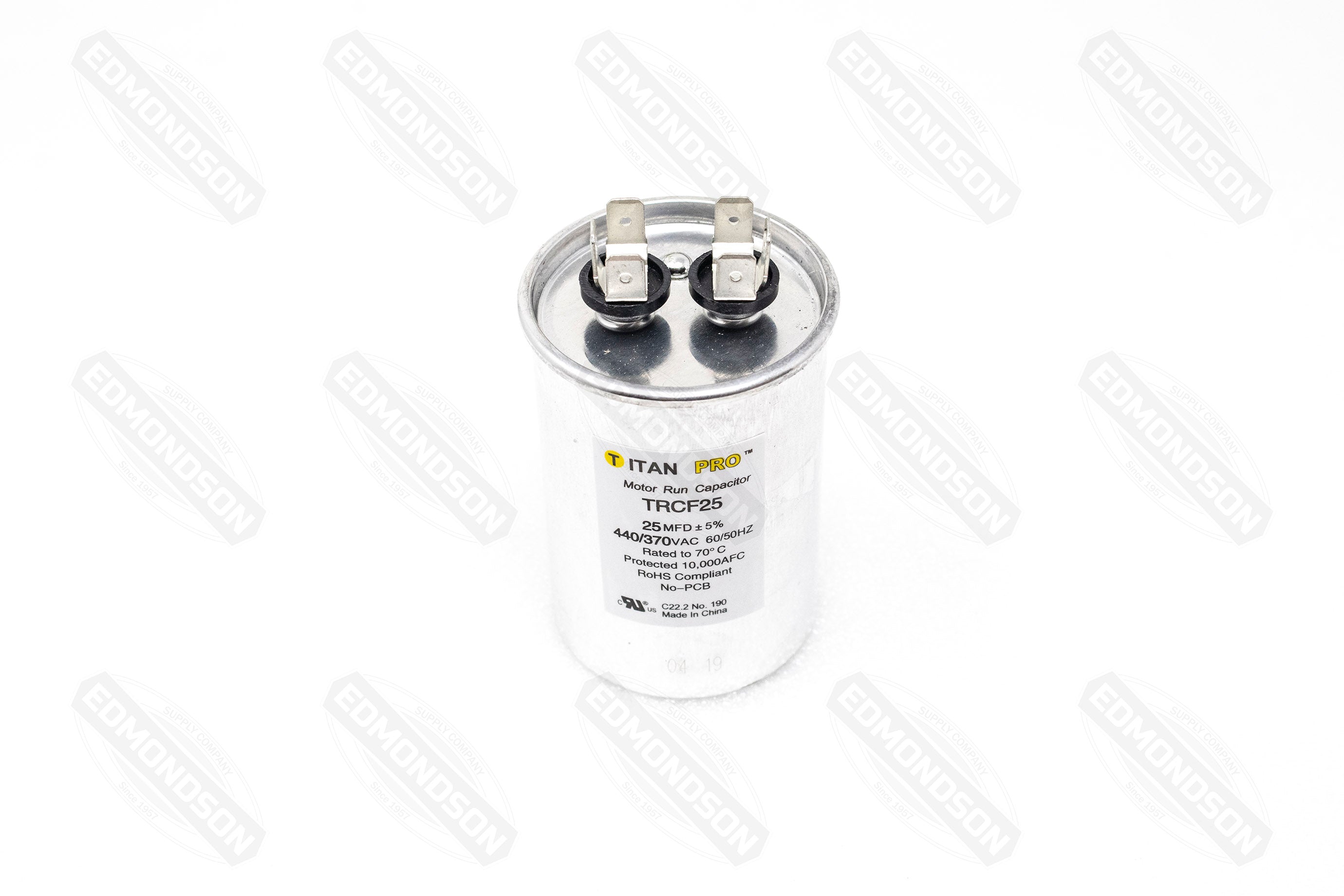 Packard TRCF25 TITAN PRO Run Capacitor 25 MFD 440/370 Volt, Round - Edmondson Supply