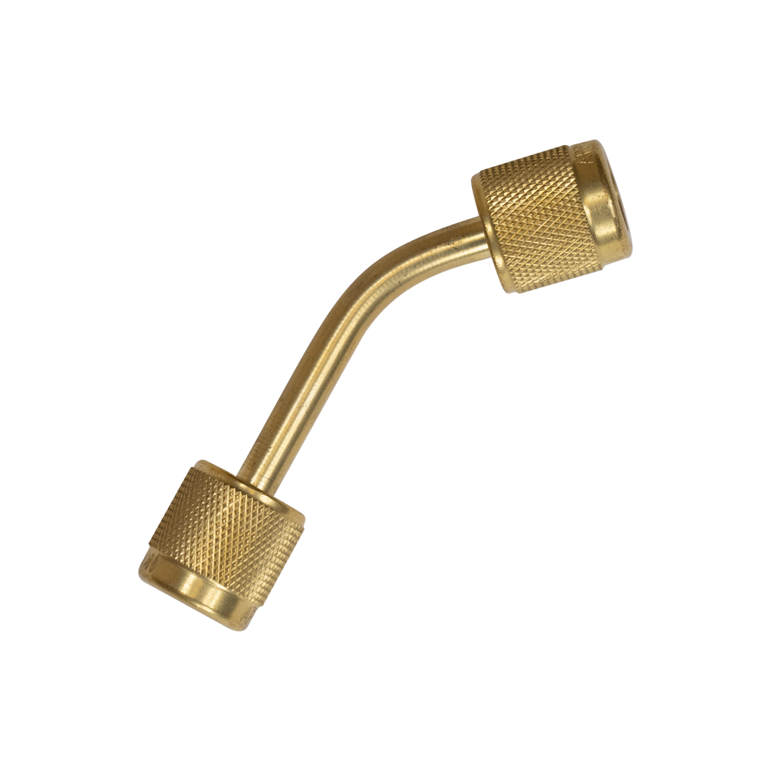 Appion VFL45L MegaSeal 4in 45° Vacuum-Rated Connector - (2) 1/4in Female Flare Swivel Fittings - Edmondson Supply