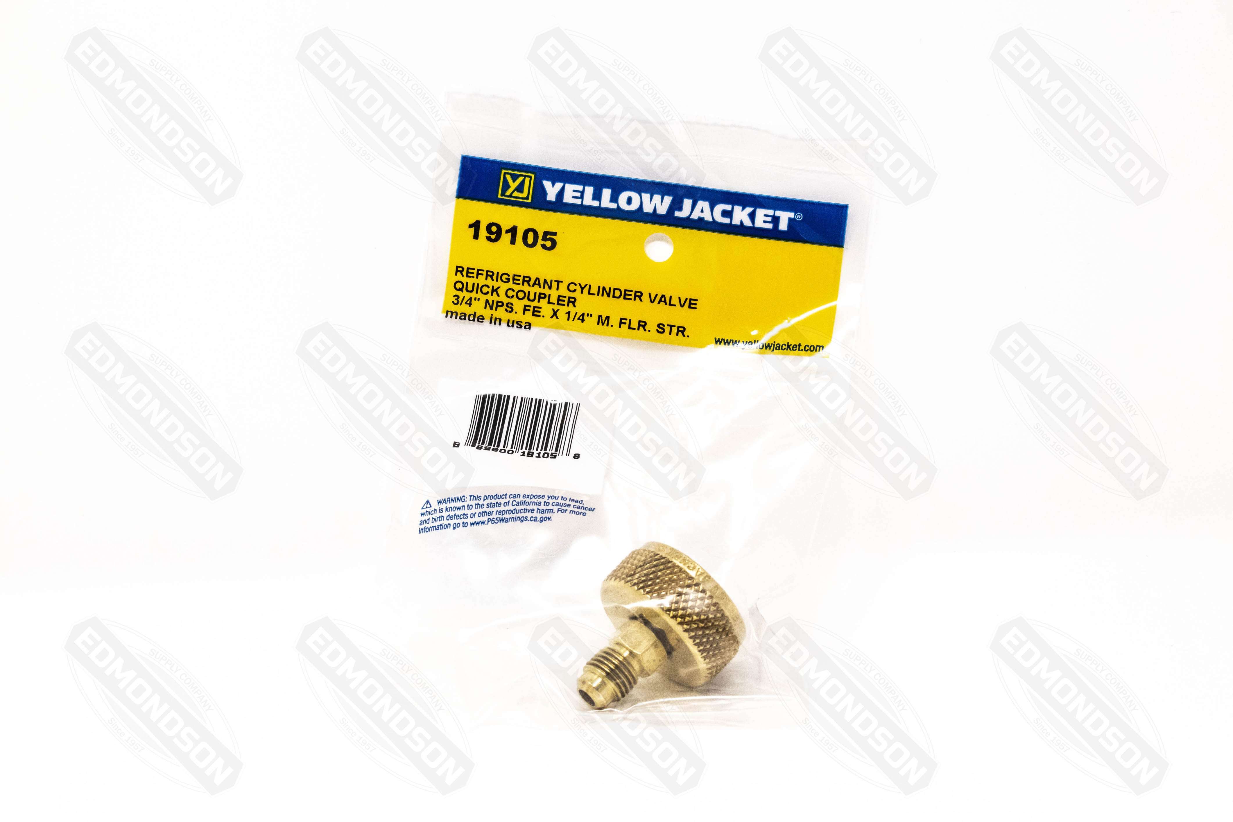 Yellow Jacket 19105 3/4" NPS Cylinder Valve Adapter with 1/4" Male Flare - Edmondson Supply