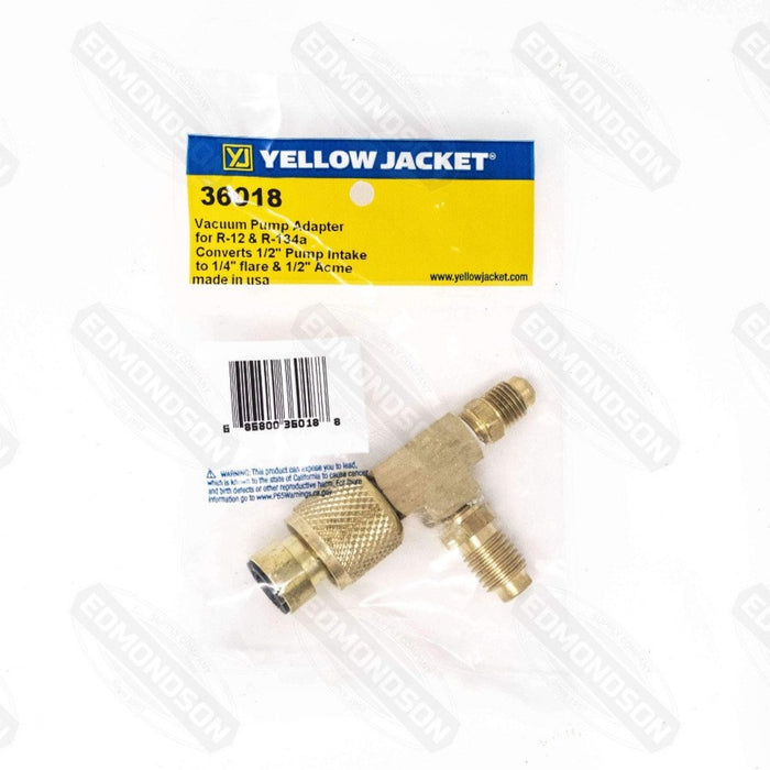 Yellow Jacket 36018 Vacuum Pump Adapter-1/2" Pump Adapt X 1/4" Flare & 1/2" Acme - Edmondson Supply