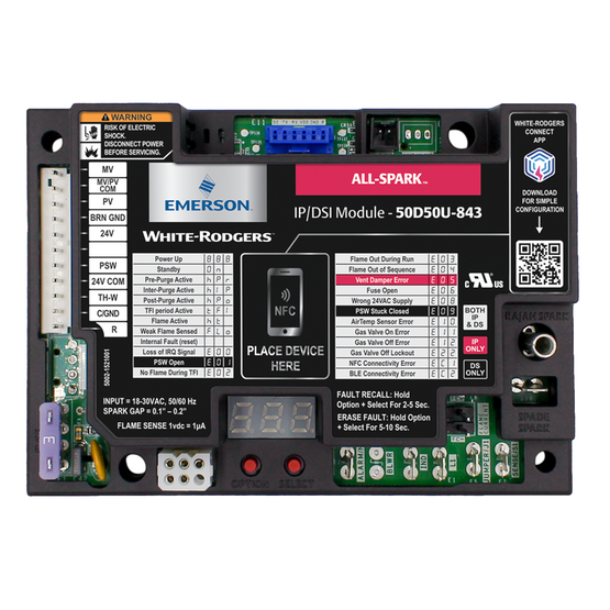 Copeland White-Rodgers 50D50U-843 All-Spark Intermittent Pilot/Direct Spark Ignition Module, Universal Replacement, IP+DSI 24V - Edmondson Supply