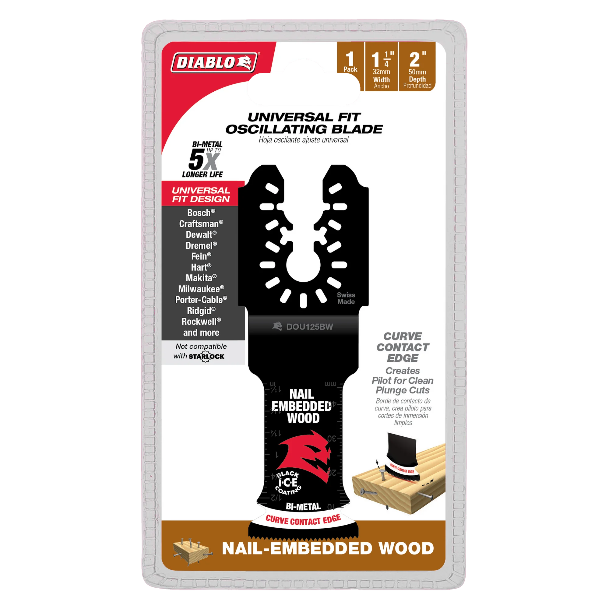 Diablo Tools DOU125BW 1-1/4 in. Universal Fit Bi-Metal Oscillating Blade for Nail-Embedded Wood - Edmondson Supply