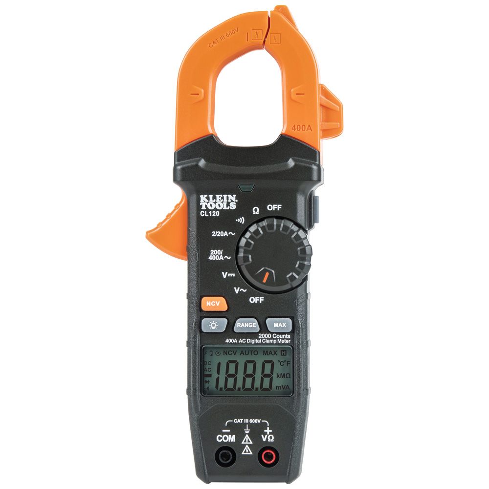 Klein Tools CL120 Digital Clamp Meter, AC Auto-Ranging 400 Amp - Edmondson Supply