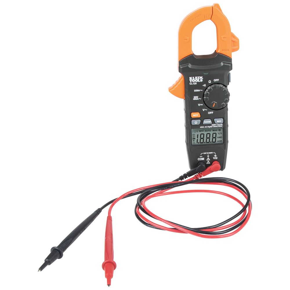 Klein Tools CL120 Digital Clamp Meter, AC Auto-Ranging 400 Amp - Edmondson Supply