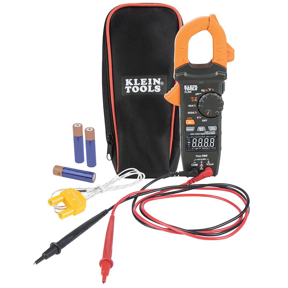 Klein Tools CL390 AC/DC Digital Clamp Meter, Auto-Ranging 400 Amp - Edmondson Supply
