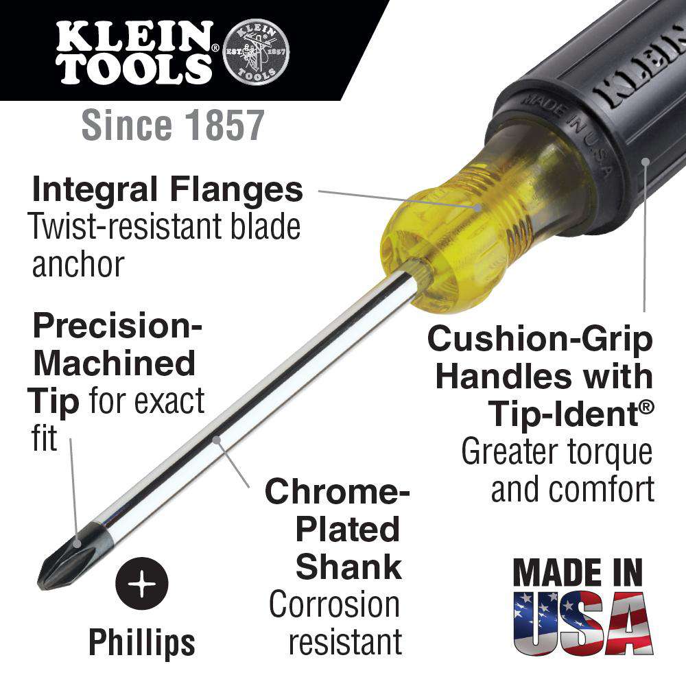 Klein Tools 603-1 Stubby Screwdriver, #2 Phillips, 1-1/2-Inch Shank - Edmondson Supply