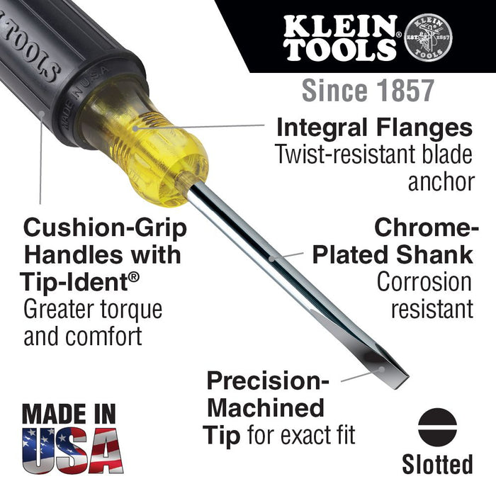 Klein Tools 605-4 1/4-Inch Cabinet Tip Screwdriver 4-Inch Shank - Edmondson Supply