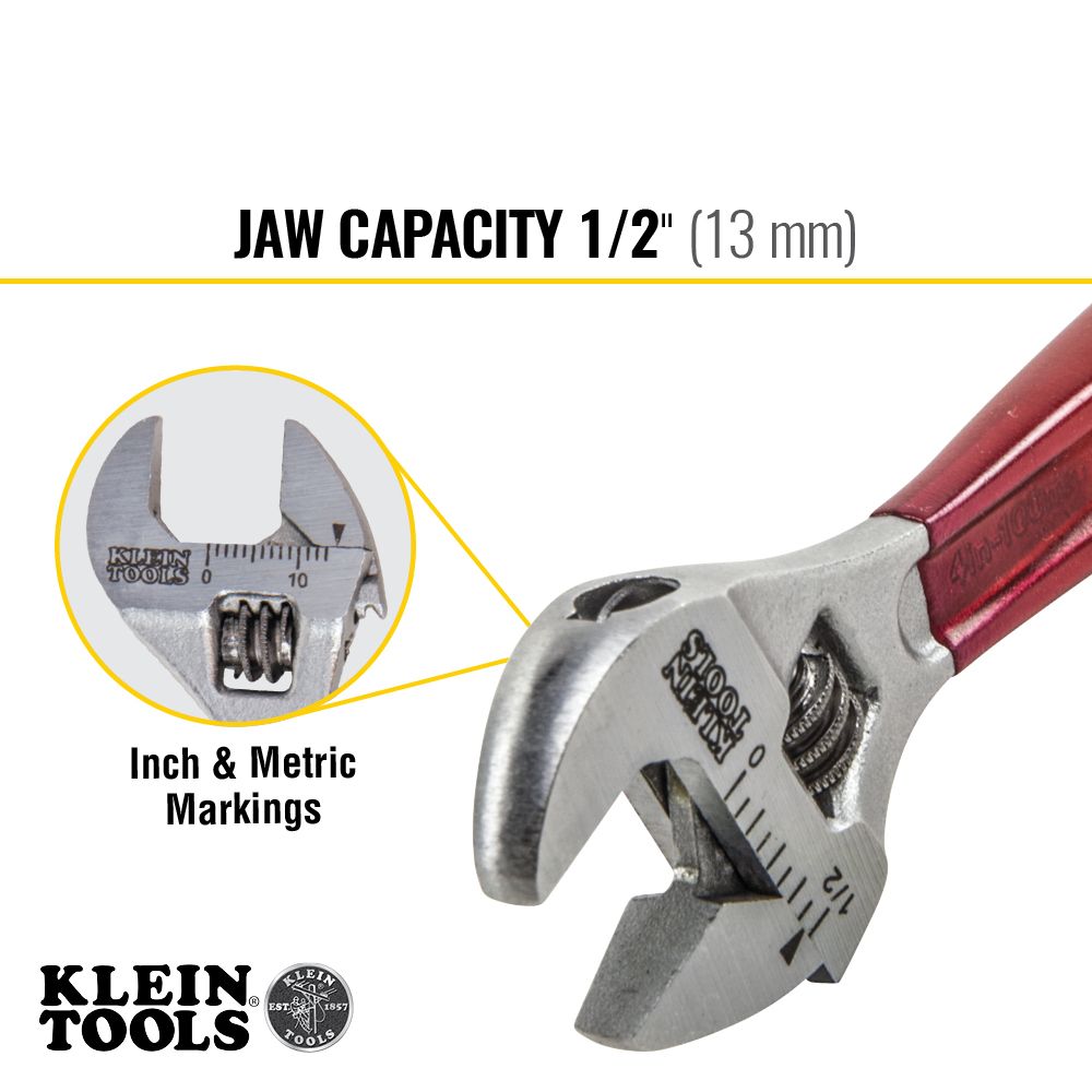 Klein Tools D506-4 Adjustable Wrench, Plastic Dipped, 4-Inch - Edmondson Supply