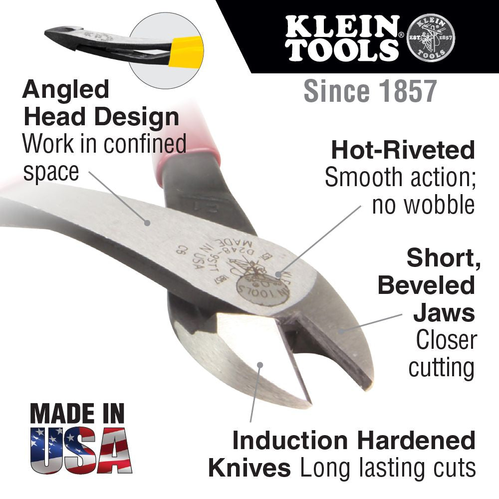 Klein Tools D2000-48 Diagonal Cutting Pliers, Angled Head, 8-Inch - Edmondson Supply