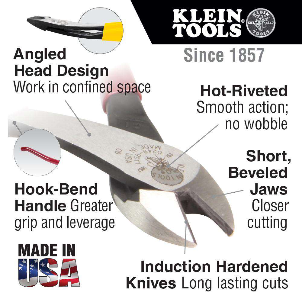 Klein Tools D248-9STT Ironworker's Diagonal-Cutting Pliers, Tether Ring, 8-Inch - Edmondson Supply