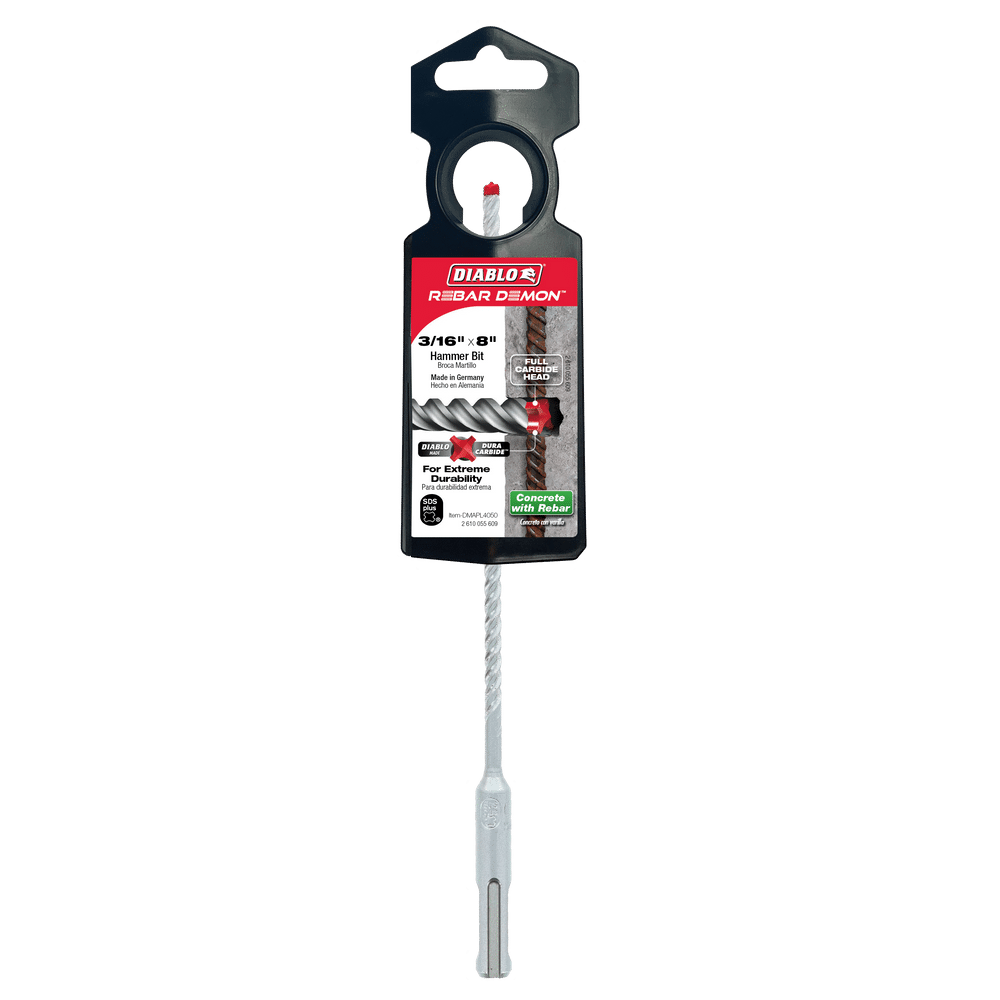 Diablo Tools DMAPL4050 3/16 in. x 6 in. x 8 in. Rebar Demon™ SDS‑Plus 4‑Cutter Full Carbide Head Hammer Drill Bit - Edmondson Supply