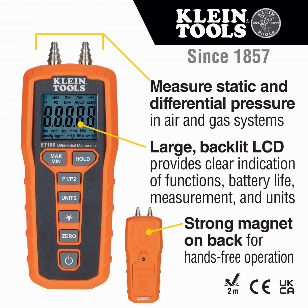 Klein Tools ET180 Digital Differential Manometer - Edmondson Supply