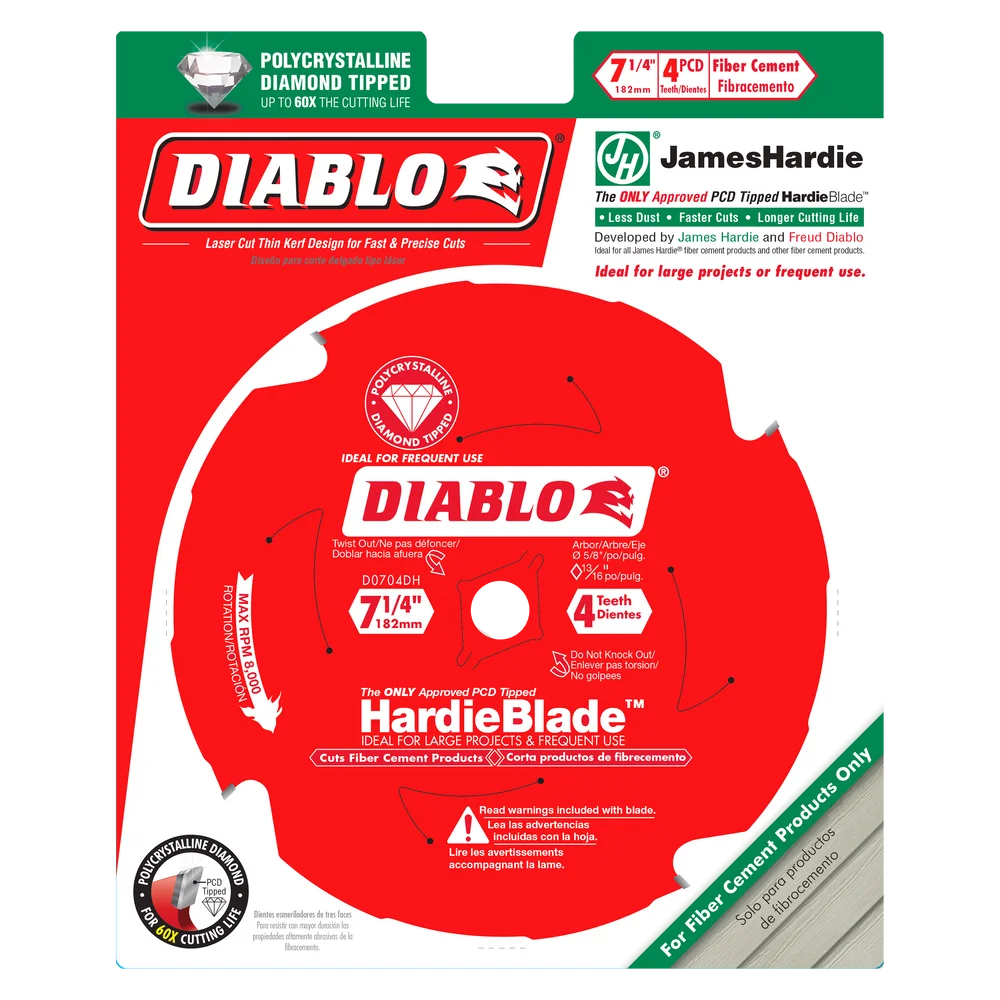 Diablo Tools D0704DH 7-1/4" x 4-Teeth HardieBlade™ Saw Blade for Fiber Cement - Edmondson Supply