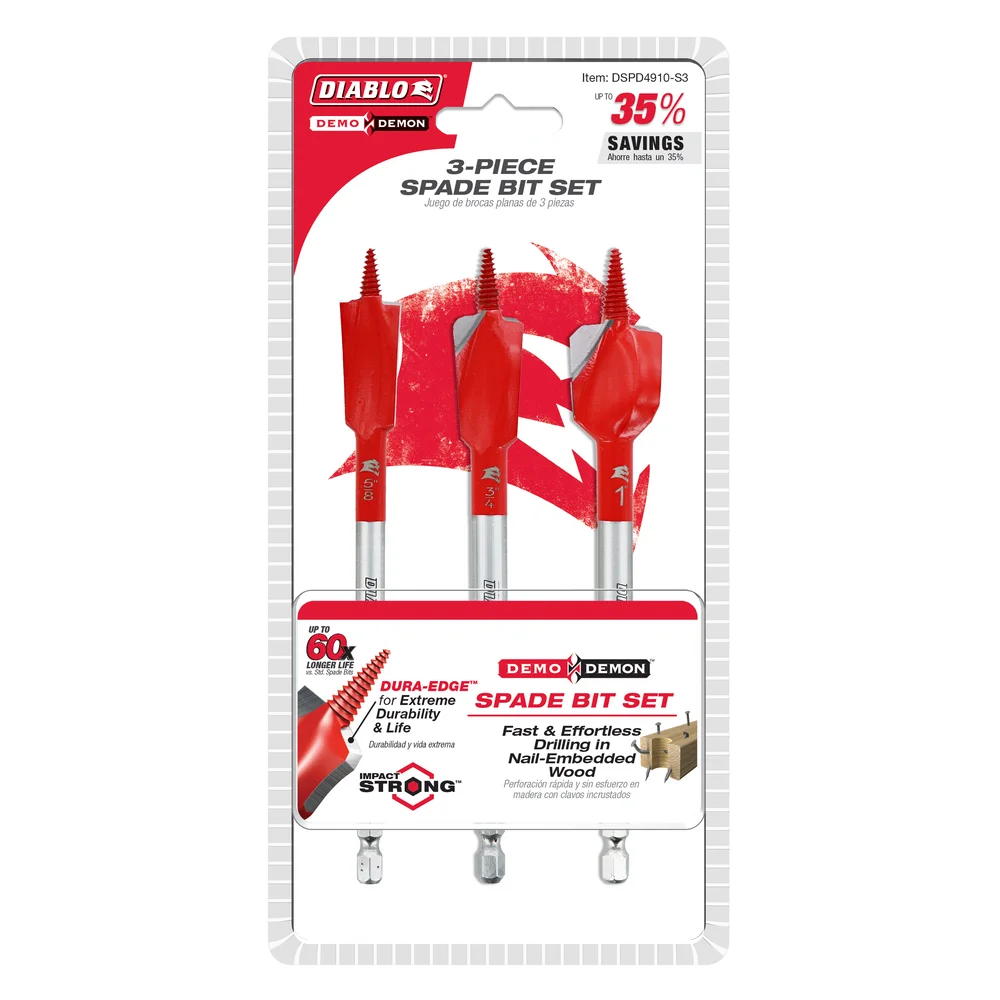 Diablo Tools DSPD4910-S3 Demo Demon™ Spade Bit Set for Nail-Embedded Wood - Edmondson Supply