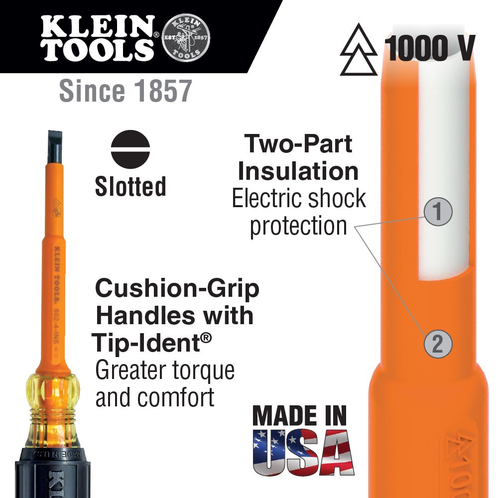 Klein Tools 33532-INS Screwdriver Set, 1000V Insulated Slotted and Phillips, 2-Piece - Edmondson Supply