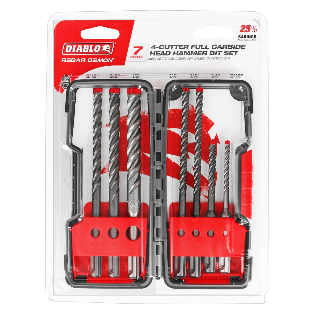 Diablo Tools DMAPL9920-S7 7pc Rebar Demon™ SDS-Plus 4-Cutter Full Carbide Head Hammer Bit Set - Edmondson Supply