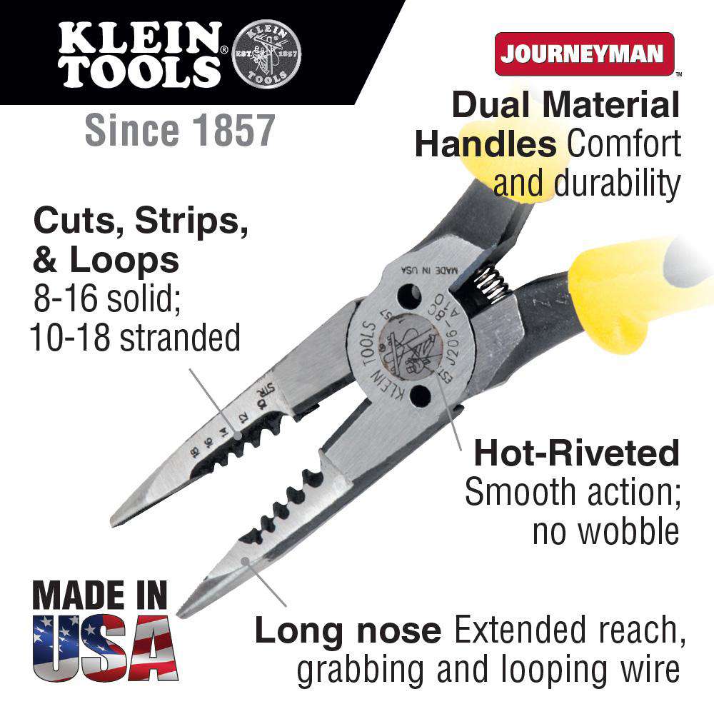 Klein Tools J206-8C All-Purpose Pliers, Spring Loaded - Edmondson Supply