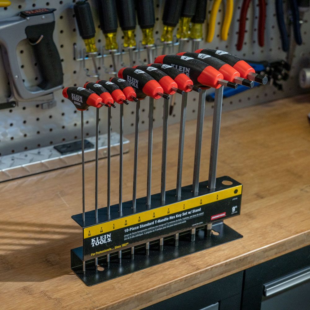 Klein Tools JTH910E Hex Key Set, SAE, T-Handle, 9-Inch with Stand, 10-Piece - Edmondson Supply