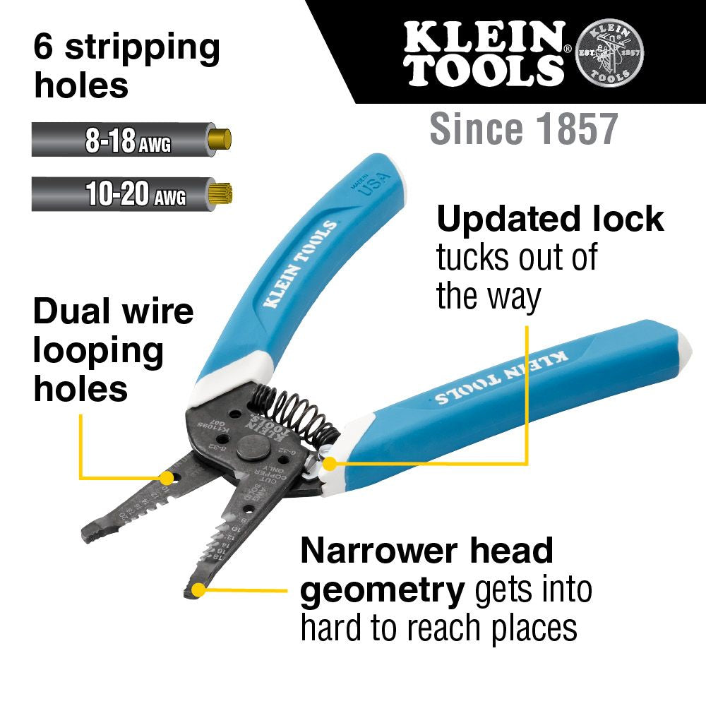 Klein Tools K11095 Klein-Kurve® Wire Stripper / Cutter, 8-20 AWG - Edmondson Supply
