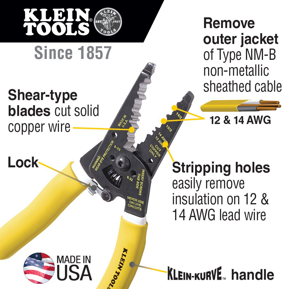 Klein Tools K1412 Klein-Kurve® Dual NM Cable Stripper/Cutter - Edmondson Supply