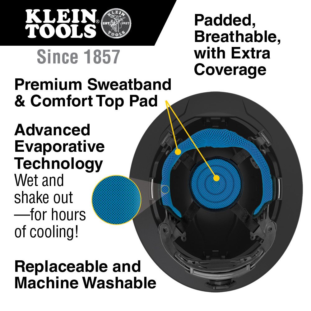 Klein Tools 60346 Hard Hat, Premium KARBN™ Pattern, Non-Vented Full Brim, Class E, Lamp - Edmondson Supply