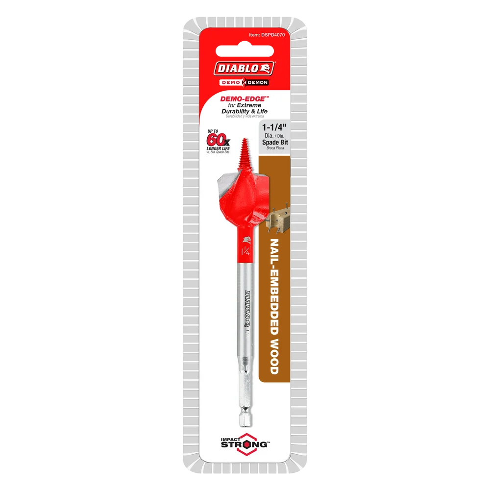 Diablo Tools DSPD4070 1-1/4 in. x 6 in. Demo Demon™ Spade Bit for Nail-Embedded Wood - Edmondson Supply