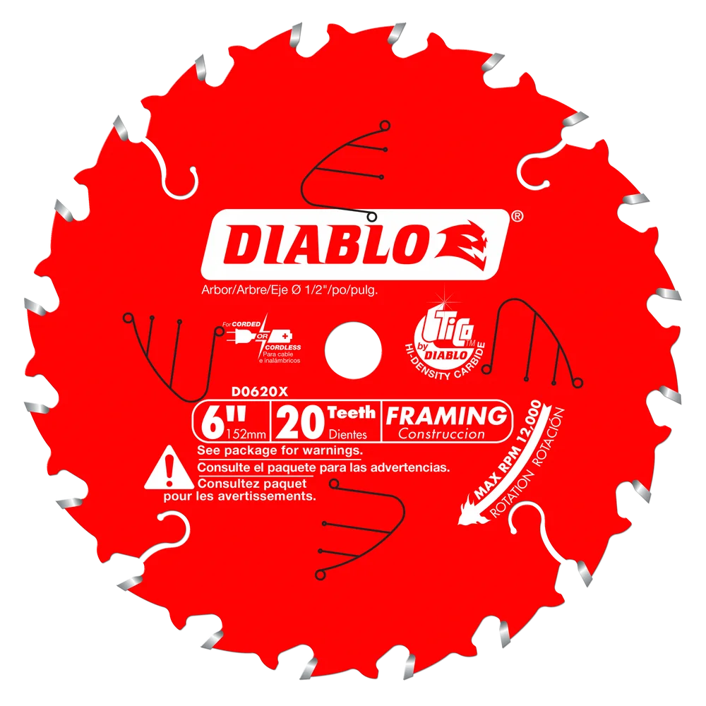 Diablo Tools D0620X 6 in. x 20 Tooth Framing Saw Blade for Porter Cable Saw Boss - Edmondson Supply