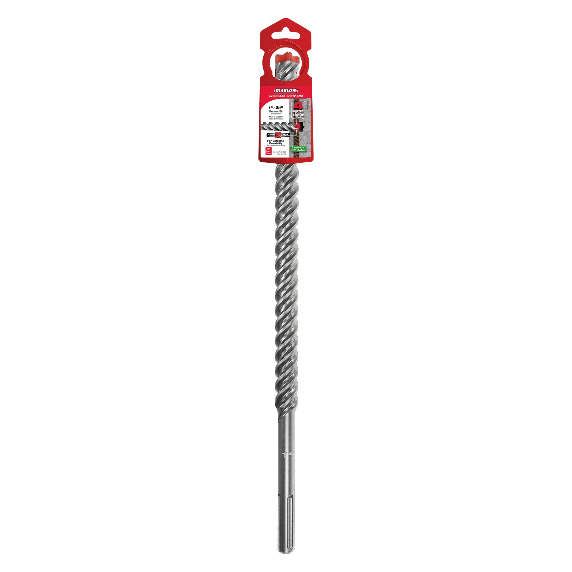 Diablo Tools DMAMX1220 1 in. x 16 in. x 21 in. Rebar Demon™ SDS-Max 4-Cutter Full Carbide Head Hammer Drill Bit - Edmondson Supply