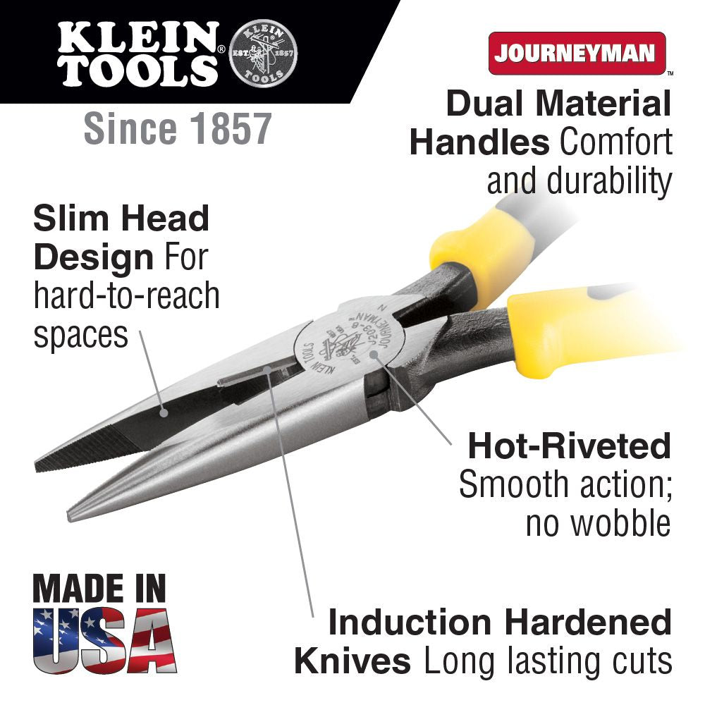 Klein Tools J203-8 Pliers, Needle Nose Side-Cutters, 8-Inch - Edmondson Supply