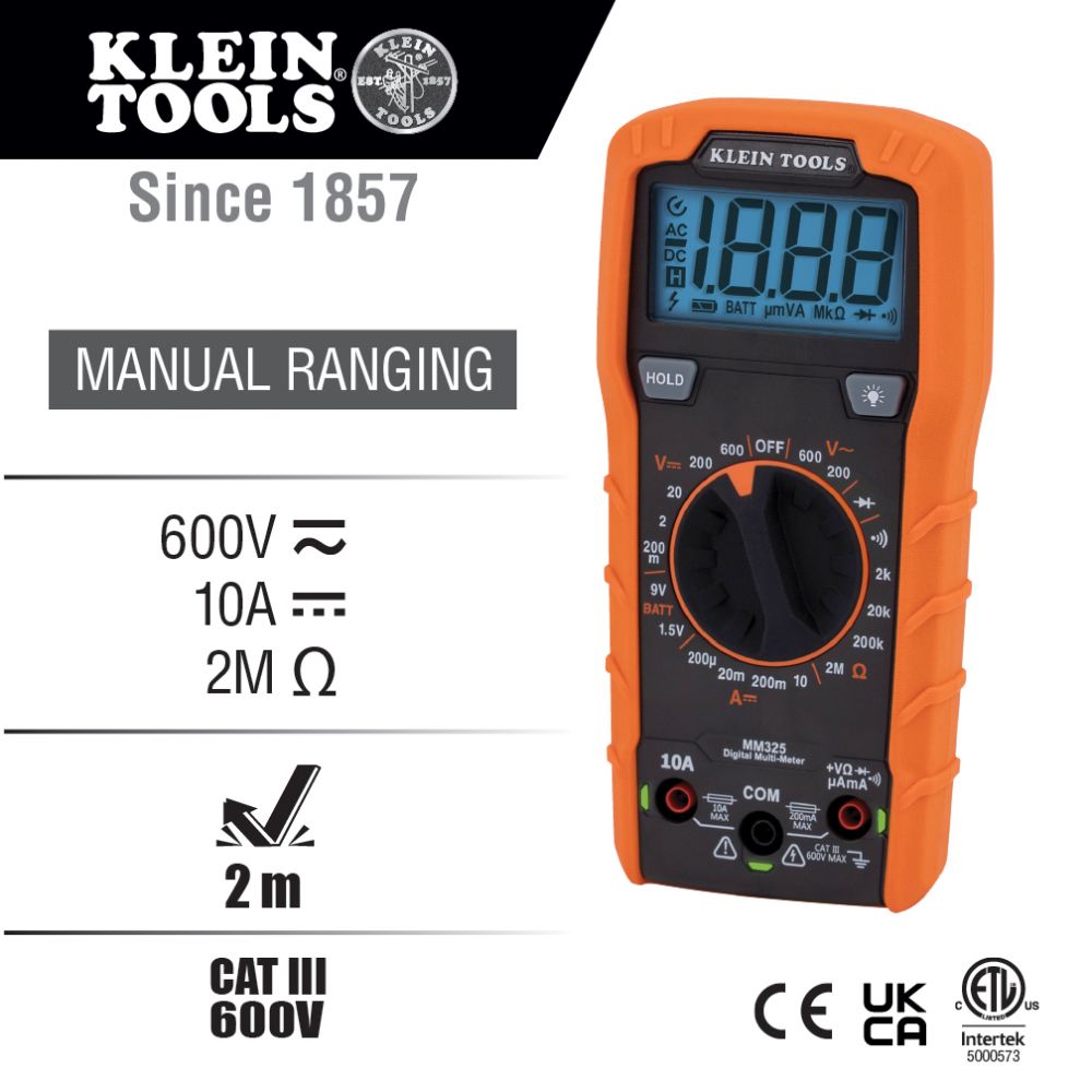 Klein Tools MM325 Digital Multimeter, Manual-Ranging, 600V - Edmondson Supply