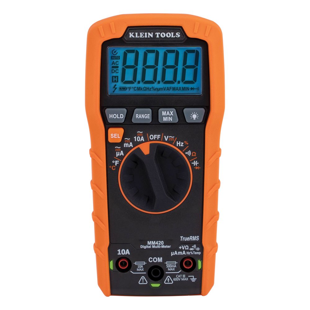 Klein Tools MM420 Digital Multimeter, TRMS Auto-Ranging, 600V, Temp - Edmondson Supply