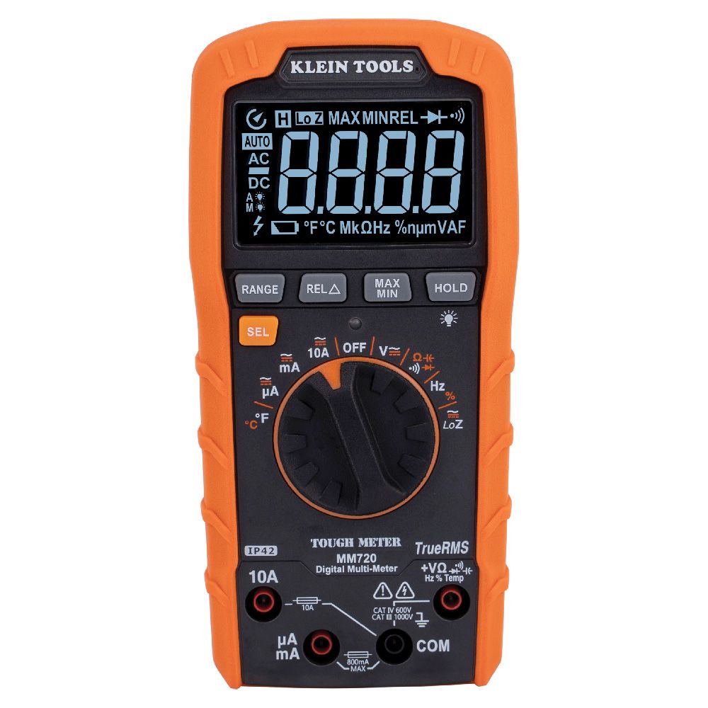 Klein Tools MM720 Digital Multimeter, TRMS Auto-Ranging, 1000V, Temp, Low Impedance - Edmondson Supply
