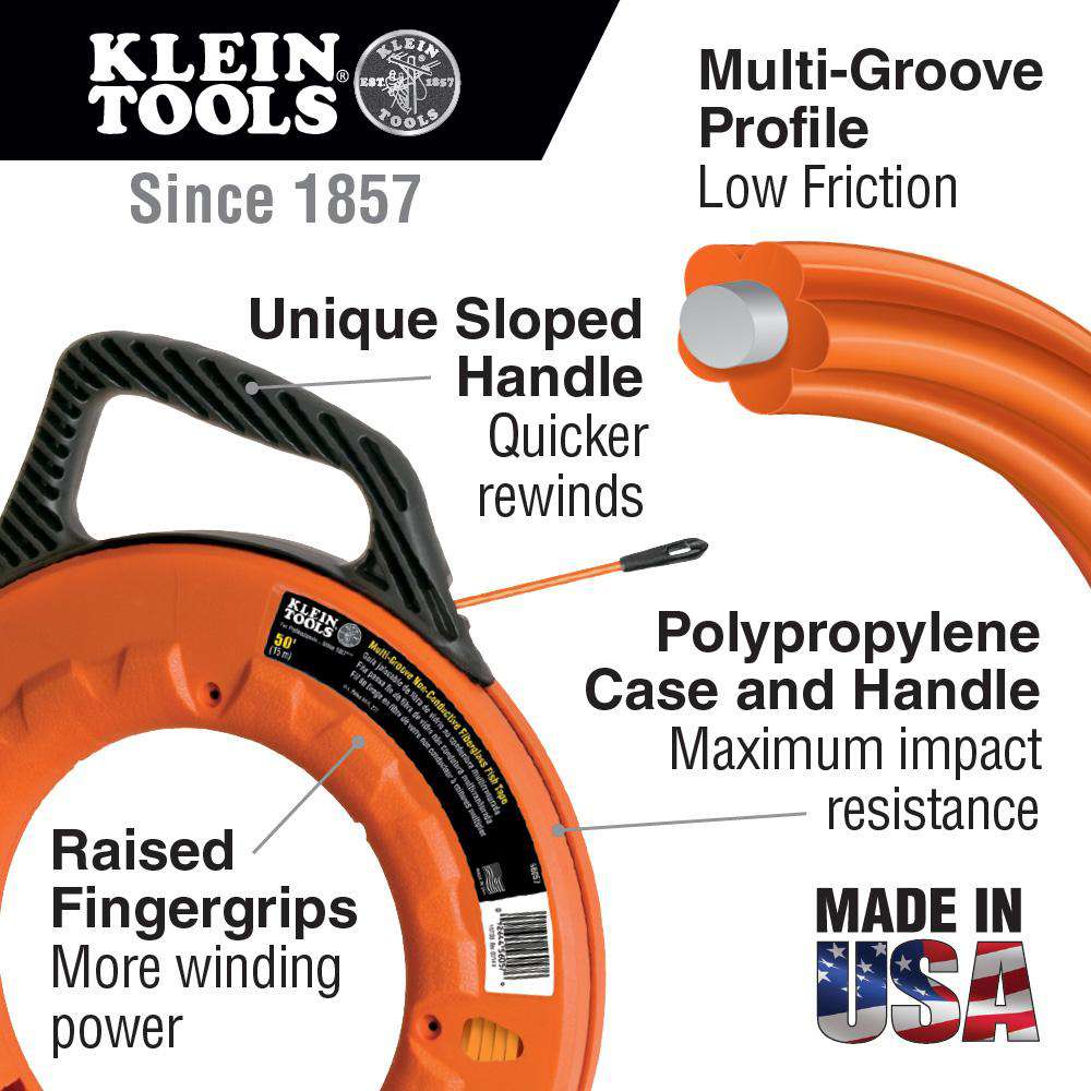 Klein Tools 56056 Multi-Groove Fiberglass Fish Tape 200-Foot - Edmondson Supply