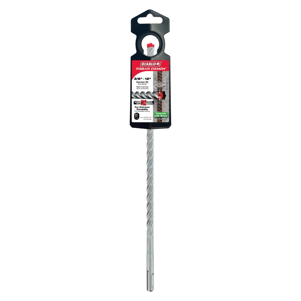 Diablo Tools DMAPL4160 3/8 in. x 10 in. x 12 in. Rebar Demon™ SDS-Plus 4-Cutter Full Carbide Head Hammer Bit - Edmondson Supply
