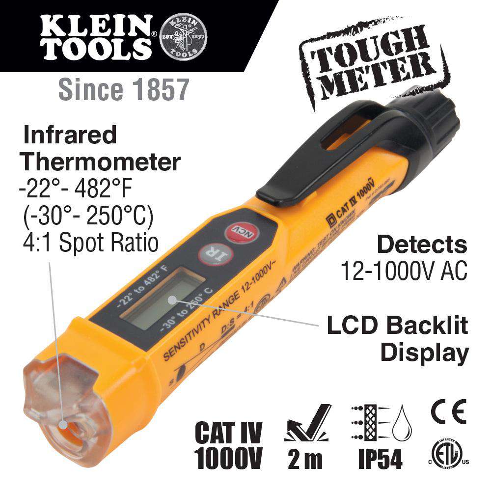 Klein Tools NCVT-4IR Non-Contact Voltage Tester Pen, 12-1000V, with Infrared Thermometer - Edmondson Supply