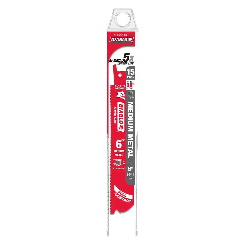 Diablo Tools DS0614BF15 6" 14/18TPI Bi-Metal Reciprocating Saw Blades for Medium Metal (15-Pack) - Edmondson Supply