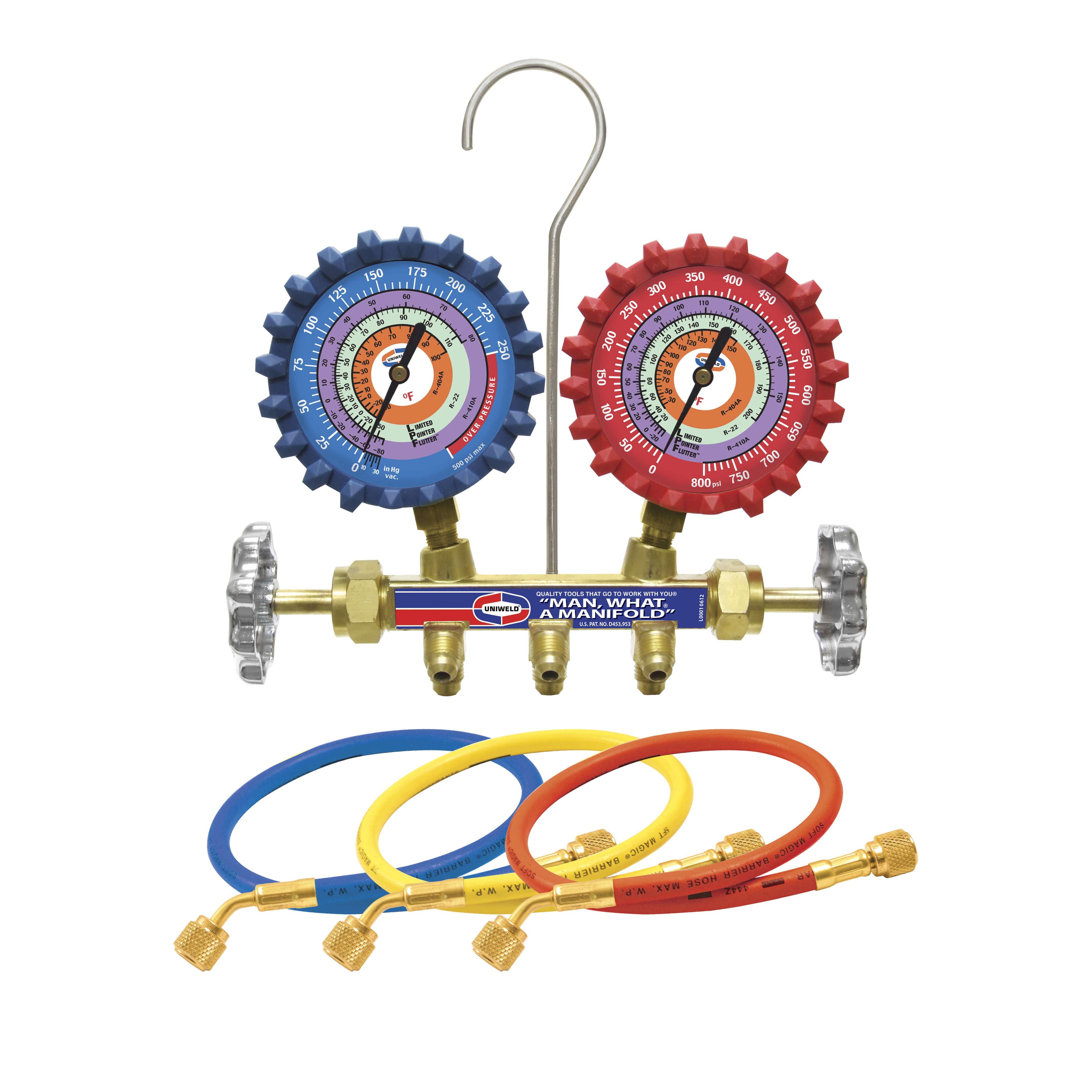 Uniweld QS4L5H 2-Valve Brass Manifold w/ 5ft Soft Magic® Hose Set - R-410A/R-22/R-404A - Edmondson Supply