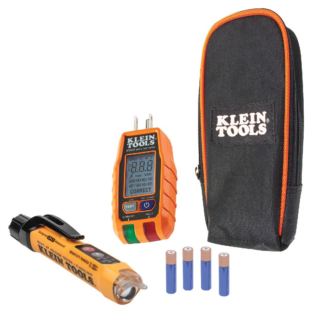 Klein Tools RT250KIT Premium Dual-Range NCVT and GFCI Receptacle Tester Electrical Test Kit - Edmondson Supply